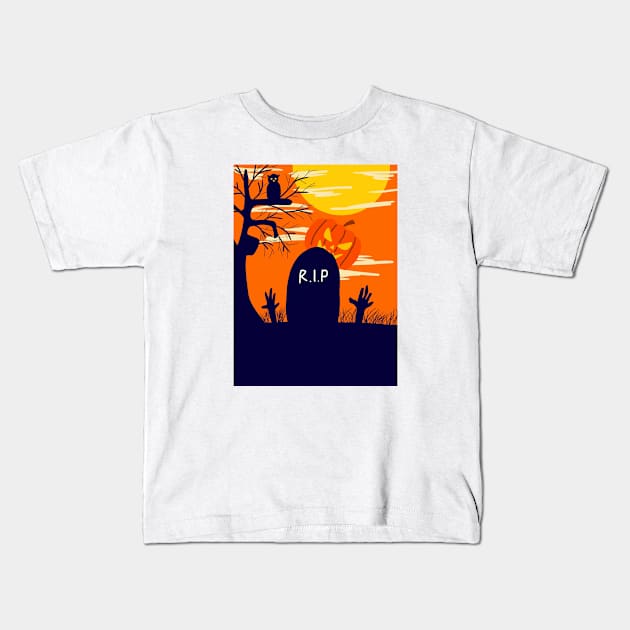 Graveyard Halloween Kids T-Shirt by BarnawiMT